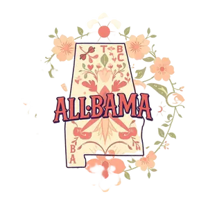 Alabama With Retro 70s Typography Boho Floral Background #3618 | Free PNG Download