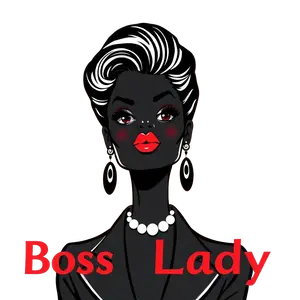 Black Boss Lady Fashionable With Red Lipstick Earrings And #5454 | Free PNG Download