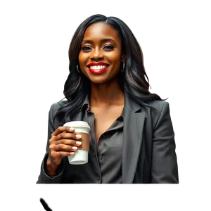 Black Boss Lady Smiling Confidently Holding A Coffee Cup #4719 | Free PNG Download