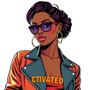 Black Boss Lady Urban Chic Style Leather Jacket Hoop #7358 | Free PNG Download