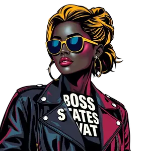 Black Boss Lady Urban Chic Style Leather Jacket Hoop #1718 | Free PNG Download