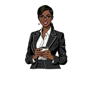 Black Boss Lady Wearing Blazer And Holding Coffee Cup #3985 | Free PNG Download