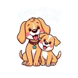 Cute Cartoon Dog And Puppy Paw Some Mom Fun Animal Design No #9654 | Free PNG Download