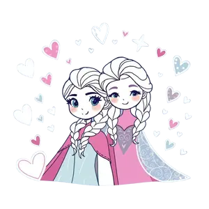 Hand Drawn Elsa And Anna Surrounded By Cute Doodles Like #6124 | Free PNG Download