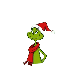 Minimal Grinch Christmas Cartoon With Red Scarf #6174 | Free PNG Download