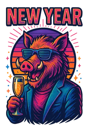 Retro Boar Celebration #5745 | Free PNG Download