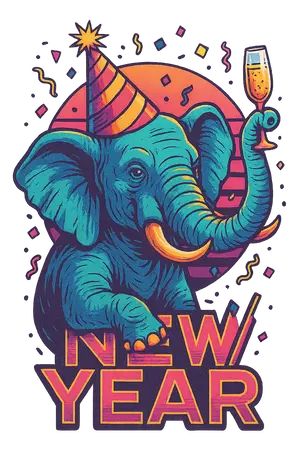 Retro New Year Elephant #9143 | Free PNG Download