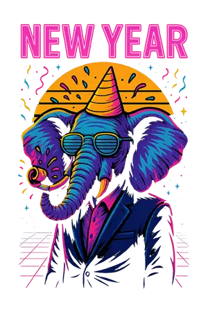 Retro New Year Elephant #4794 | Free PNG Download