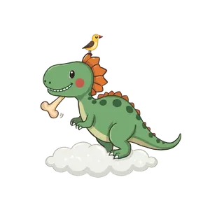 Cute Dinosaur With A Bone In His Mouth Walking On A Cloud #7264 | Free PNG Download