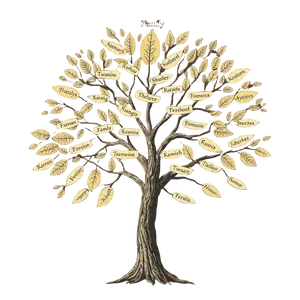 Family Reunion Tree With Names On Leaves In Vintage Style No #2354 | Free PNG Download