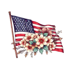 Floral American Flag Design Soft And Rustic Theme #3519 | Free PNG Download