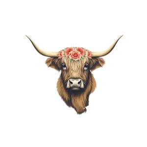 Floral Highland Cow Design Soft Vintage Style Png With No #6109 | Free PNG Download