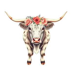 Floral Highland Cow Design Soft Vintage Style Png With No #5017 | Free PNG Download
