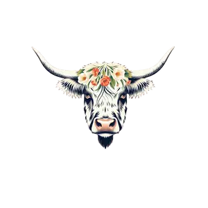 Floral Highland Cow Design Soft Vintage Style Png With No #3519 | Free PNG Download