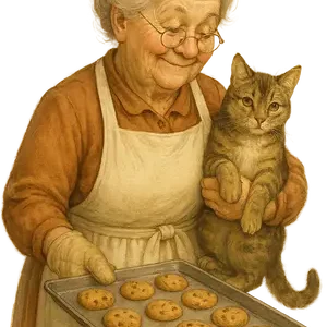Grandma Baking With Cat #8816 | Free PNG Download