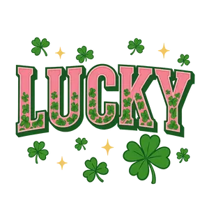 LUCKY Pink Letters With Green Shamrocks – Transparent PNG Sublimation Design #9612 | Free PNG Download