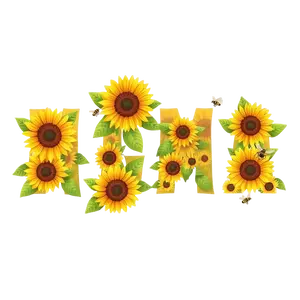 Mama Sunflower Filled Letters With Green Leaves And Buzzing #9136 | Free PNG Download
