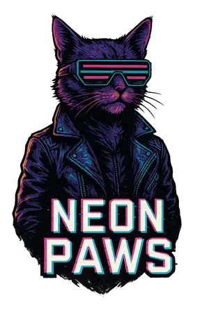 Neon Paws Retro Cat #3703 | Free PNG Download