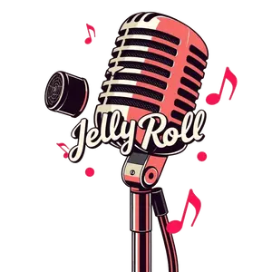 Retro Microphone With Jelly Roll Script And Music Notes No #3464 | Free PNG Download