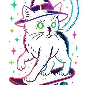 Witchy Cat Skateboarding #3132 | Free PNG Download